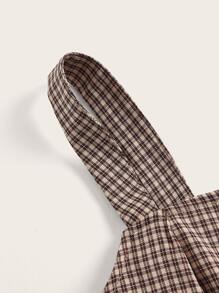 ROMWE J-Fashion Vestido de tirantes con estampado de cuadros con botón delantero - Café integral - Ver 2