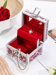 1pc Aluminum Alloy Jewelry Organizer Storage Case, Heart Pattern Jewelry Storage Box For Home - Multicolor - View 4
