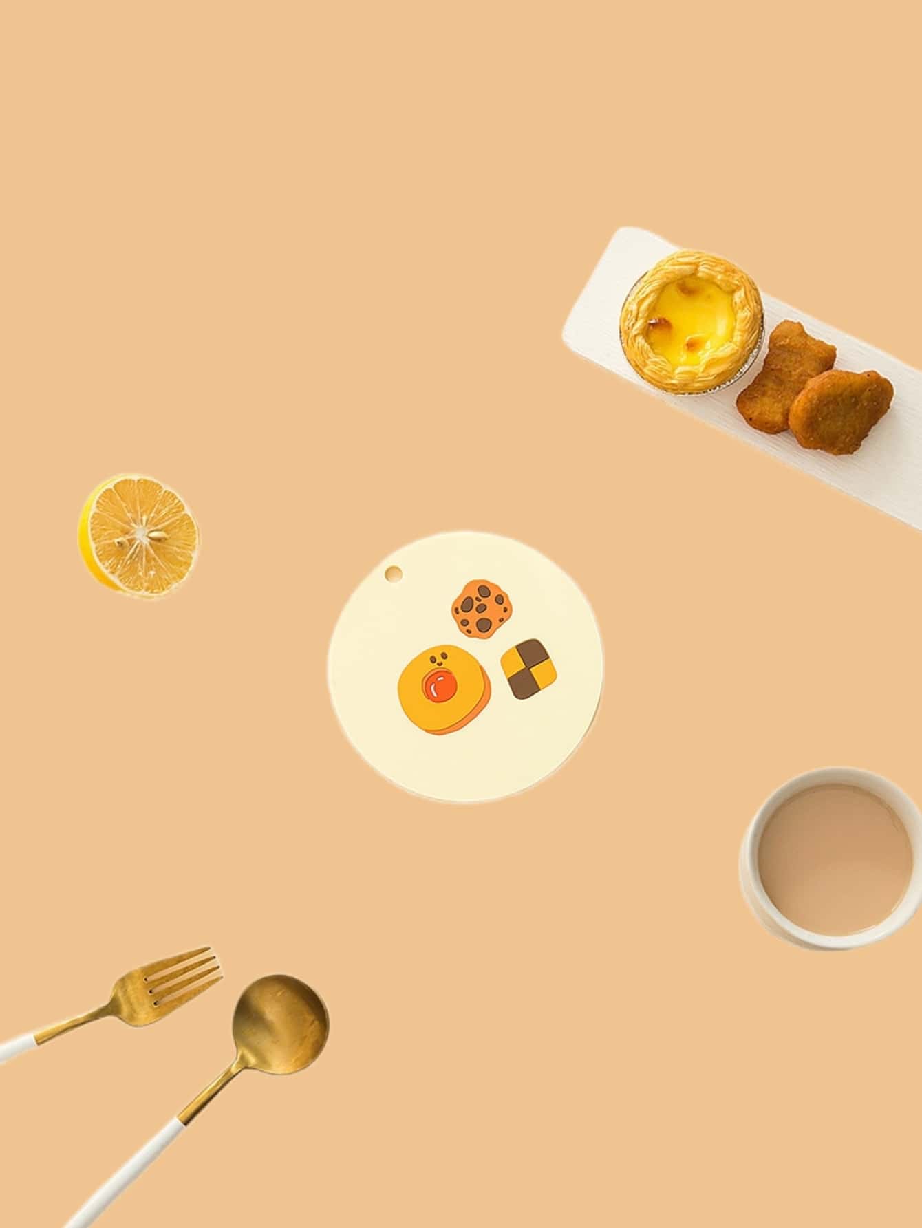 1pc Food Pattern Placemat, Cartoon Food Print Waterproof Round Place Mat For Dinner Table - Yellow - View 1