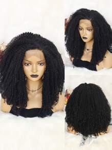 13*3蕾絲中等圓蓬式髮型卷人造假髮 - 黑色 - 查看 1