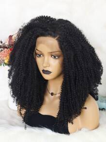 13*3蕾絲中等圓蓬式髮型卷人造假髮 - 黑色 - 查看 5