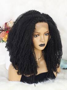 13*3蕾絲中等圓蓬式髮型卷人造假髮 - 黑色 - 查看 3