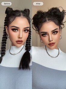 2入組短小波浪合成纖維頭髮髻 - 黑色 - 查看 4