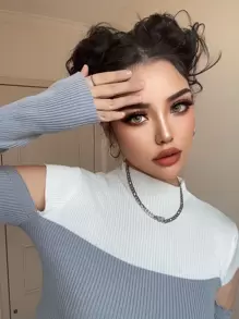 2入組短小波浪合成纖維頭髮髻 - 黑色 - 查看 6