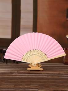 1 cái Quạt trang trí bằng tre, Quạt gấp màu hồng cho bữa tiệc, quà tặng - Hồng - Xem 2