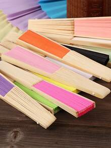 1 cái Quạt trang trí bằng tre, Quạt gấp màu hồng cho bữa tiệc, quà tặng - Hồng - Xem 5