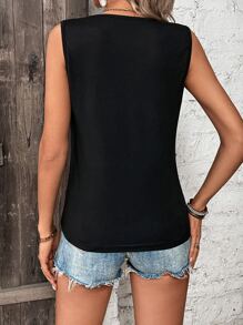 SHEIN LUNE Leopard Print Cut Out Tank Top - Black - View 2