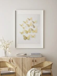 12 件 3D 创意设计纸质蝴蝶贴纸，几何图案镂空蝴蝶墙贴适用于节日、派对、蛋糕装饰、浪漫特别设计家居装饰、卧室装饰、周年纪念浴室装饰、情人节、蛋糕装饰，有各种颜色和图案可供选择，可用于各种场景，贴纸、墙贴花、家居装饰乙烯基贴花、春季装饰品让您的家焕然一新，拉玛装饰贴纸 - 金色 - 查看 3