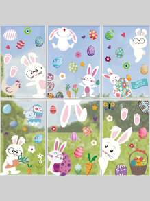 9pcs/set Easter Rabbit Print Window Sticker, Cartoon PVC Animal & Egg Print Wall Decal For Home Decoration - Multicolor - View 2