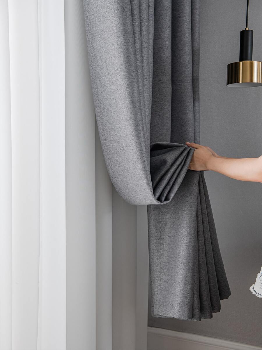 灰色單片窗簾臥室和客廳極簡主義滌綸單片遮光窗簾 - 灰色 - 查看 1
