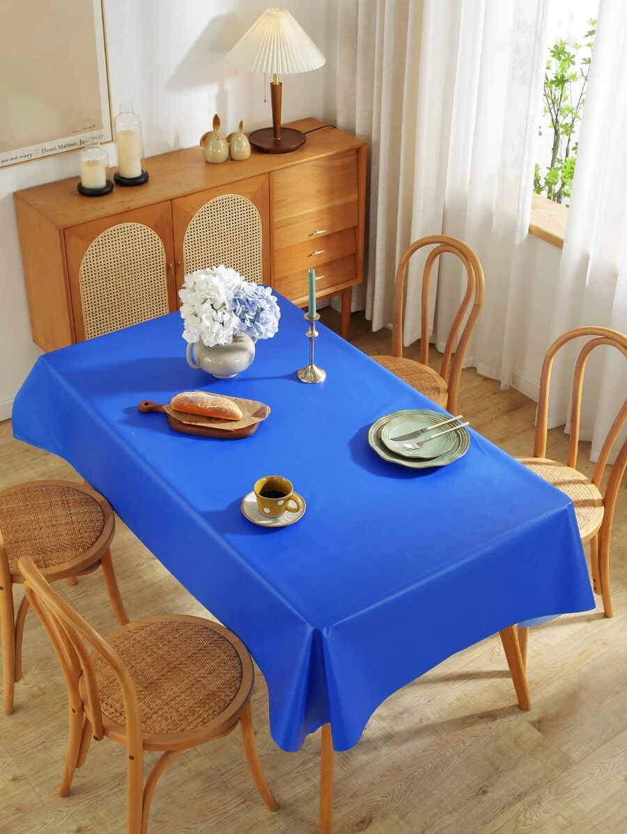 1 mantel de unicolor, mantel rectangular de PVC azul Simple para mesa de cena - Azul - Ver 1