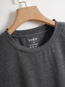 INAWLY Solid Drop Shoulder Crop Tee - Dark Grey - View 3