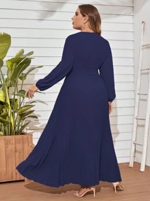 Modelyn 加大灯笼袖褶边系带连衣裙超长款女士长款晚礼服