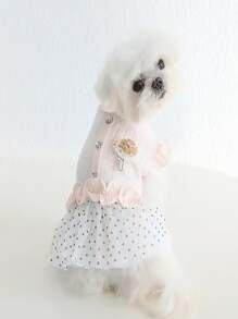 粉紅色韓式圓點荷葉邊裙 - 粉色 - 查看 1