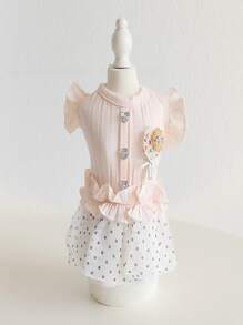 粉紅色韓式圓點荷葉邊裙 - 粉色 - 查看 2