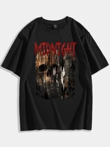 Men Cotton Skull Graphic Tee - Black - View 1