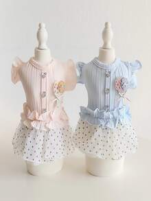 粉紅色韓式圓點荷葉邊裙 - 粉色 - 查看 3