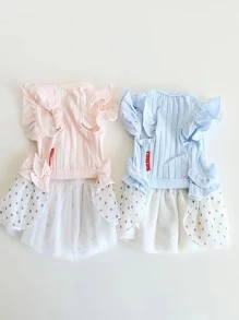 粉紅色韓式圓點荷葉邊裙 - 粉色 - 查看 4