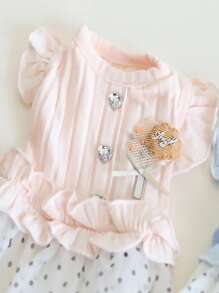 粉紅色韓式圓點荷葉邊裙 - 粉色 - 查看 5