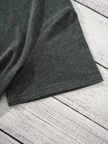 INAWLY Áo thun Plus size Lá thư Giải trí - Màu xám đen - Xem 4