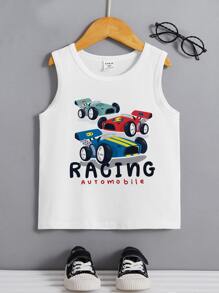 Toddler Boy Tanks Ô tô/xe hơi Lá thư Giải trí - trắng - Xem 1