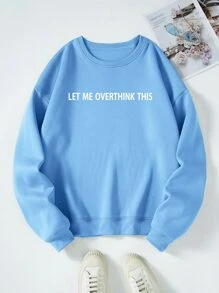 SHEIN LUNE Plus Slogan Graphic Thermal Lined Sweatshirt - Blue - View 1