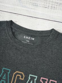 INAWLY Áo thun Plus size Lá thư Giải trí - Màu xám đen - Xem 3