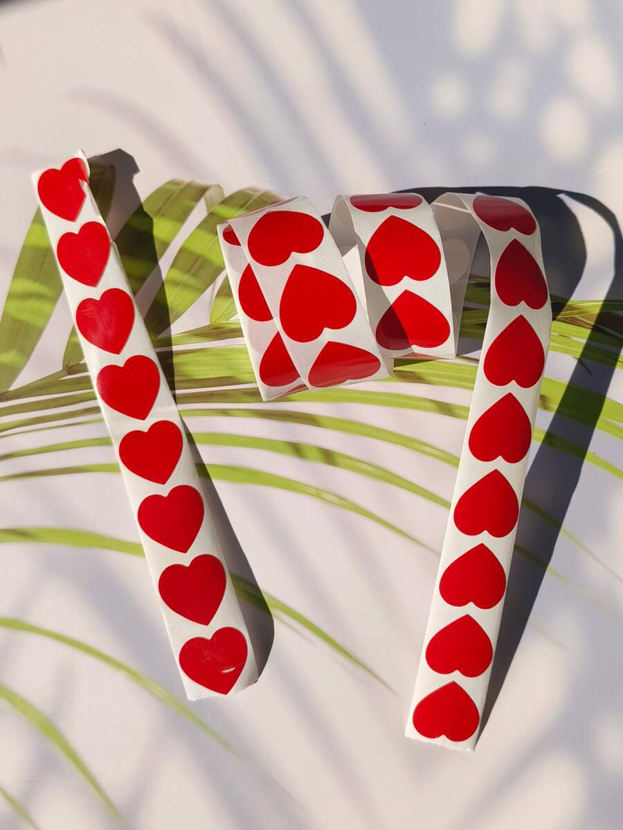 1roll Heart Pattern Sticker - Red - View 1