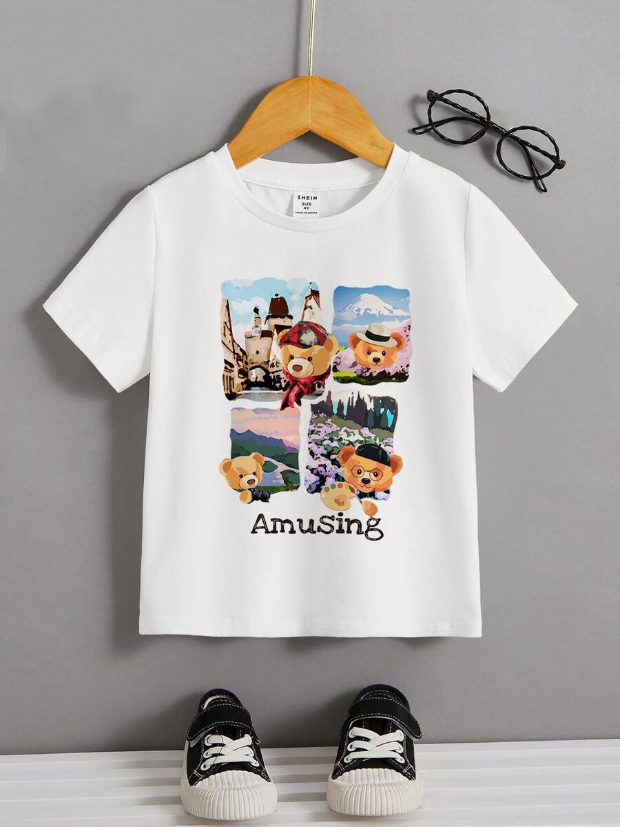 SHEIN 小男童卡通和字母圖案T恤
