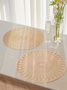 1 Rỗng Ra Tròn Placemat, Tối Giản Thiết Kế Bện PVC Chống Trơn Trượt Nơi Cho Bàn Ăn - Vàng - Xem 1