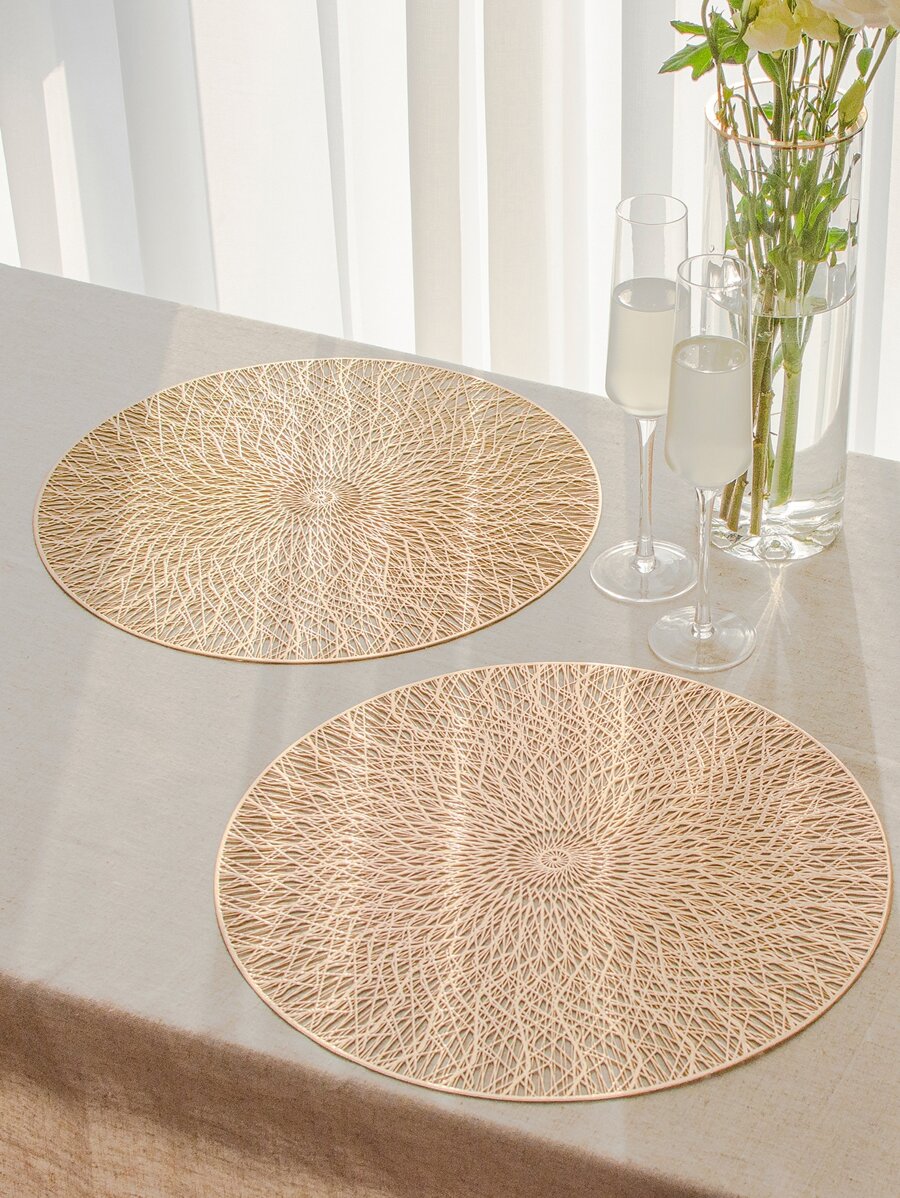 1 Rỗng Ra Tròn Placemat, Tối Giản Thiết Kế Bện PVC Chống Trơn Trượt Nơi Cho Bàn Ăn - Vàng - Xem 1