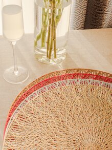 1 Rỗng Ra Tròn Placemat, Tối Giản Thiết Kế Bện PVC Chống Trơn Trượt Nơi Cho Bàn Ăn - Vàng - Xem 3