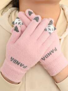 1 đôi Của Ánh sáng Màu hồng Mùa thu Và Mùa Đông Đối với Ngoài trời Đạp xe , Sang trọng Màn hình cảm ứng Nhạy cảm Găng tay , Gấu trúc Ngón tay Mẫu - Hồng - Xem 1