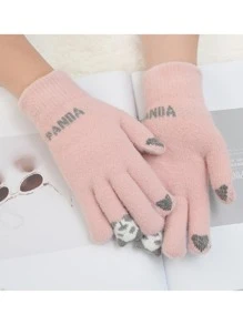 1 đôi Của Ánh sáng Màu hồng Mùa thu Và Mùa Đông Đối với Ngoài trời Đạp xe , Sang trọng Màn hình cảm ứng Nhạy cảm Găng tay , Gấu trúc Ngón tay Mẫu - Hồng - Xem 2