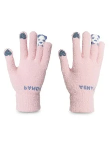 1 đôi Của Ánh sáng Màu hồng Mùa thu Và Mùa Đông Đối với Ngoài trời Đạp xe , Sang trọng Màn hình cảm ứng Nhạy cảm Găng tay , Gấu trúc Ngón tay Mẫu - Hồng - Xem 3