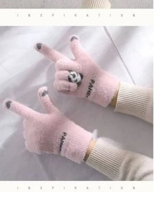 1 đôi Của Ánh sáng Màu hồng Mùa thu Và Mùa Đông Đối với Ngoài trời Đạp xe , Sang trọng Màn hình cảm ứng Nhạy cảm Găng tay , Gấu trúc Ngón tay Mẫu - Hồng - Xem 4