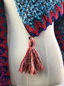 鋸齒圖案流蘇裝飾披肩 - 玫紅色 - 查看 4