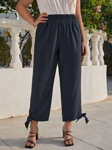 SHEIN LUNE Plus Knot Hem Cropped Trousers - Black - View 1