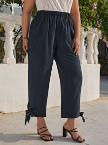 SHEIN LUNE Plus Knot Hem Cropped Trousers - Black - View 4