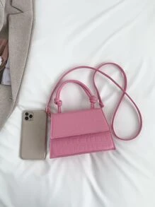 輕便商務休閒迷你鱷魚壓紋翻蓋方形包粉色適合青少年女孩女大學生、菜鳥和白領非常適合辦公室、大學、工作、商務、通勤、戶外、旅行、郊遊