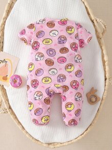Baby Girl Donut Print Button Front Footed Sleep Jumpsuit