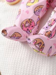Baby Girl Donut Print Button Front Footed Sleep Jumpsuit