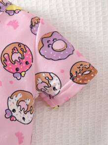 Baby Girl Donut Print Button Front Footed Sleep Jumpsuit