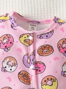 Baby Girl Donut Print Button Front Footed Sleep Jumpsuit