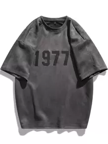 Men Letter Graphic Tee - Dark Grey - View 1