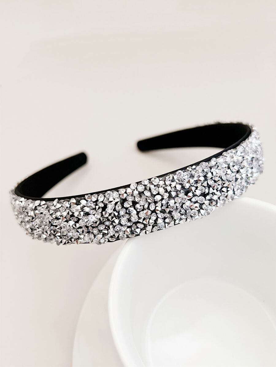 1入組皇家簡約經典鑲鑽寬髮箍，日常包括洗臉都方便實用 - 銀色 - 查看 1