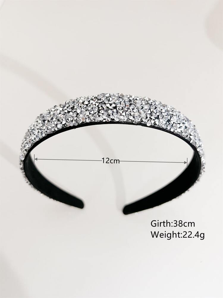 1pc Minimalist Versatile Rhinestone Headband, Casual Practical Facial Wash Headband For Daily Use - Silver - View 3