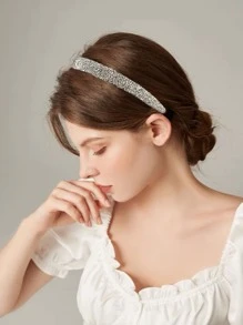 1入組皇家簡約經典鑲鑽寬髮箍，日常包括洗臉都方便實用 - 銀色 - 查看 6