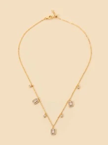 Cubic Zirconia Charm Necklace - Gold - View 4