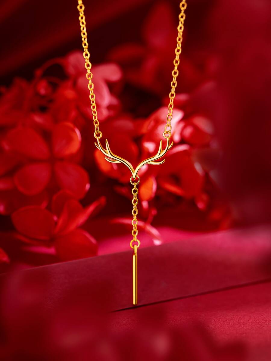 Collar con colgante cornamenta & rectángulo - Amarillo Oro - Ver 1